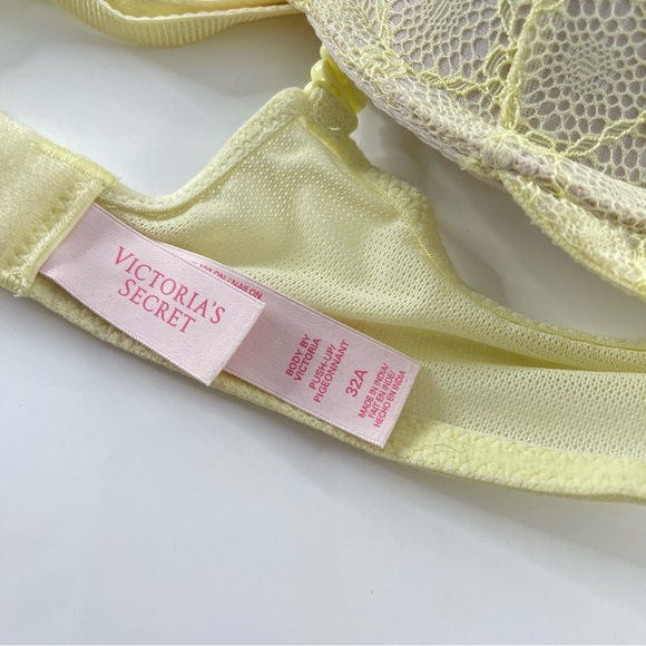 Victoria’s Secret Body by Victoria Yellow Lace Push Up Underwire Bra 32A - Picture 6 of 7